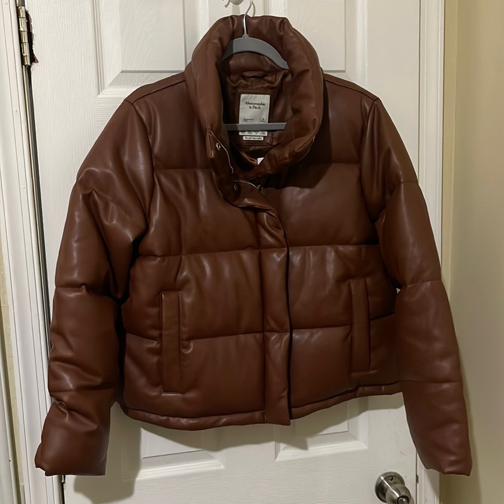 A&F vegan leather mini puffer in brown